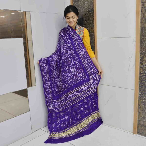 Bandhani Gajji Silk Dupatta With Chandrakhani Pattern Purple