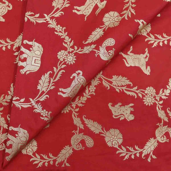Bandhani Silk Shikara Zari Golden Weave Red (3)