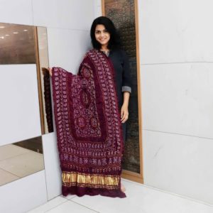 Dupatta Bandhej Gajji Silk Rai Dana Pattern  Dark Magenta