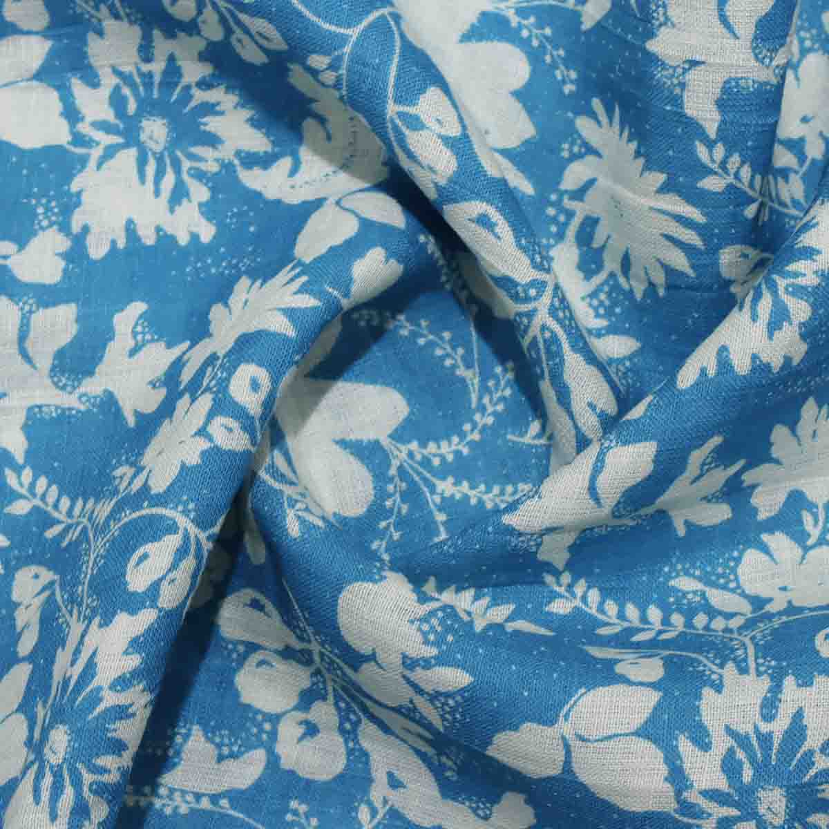 Pure Linen Print Silk Blue