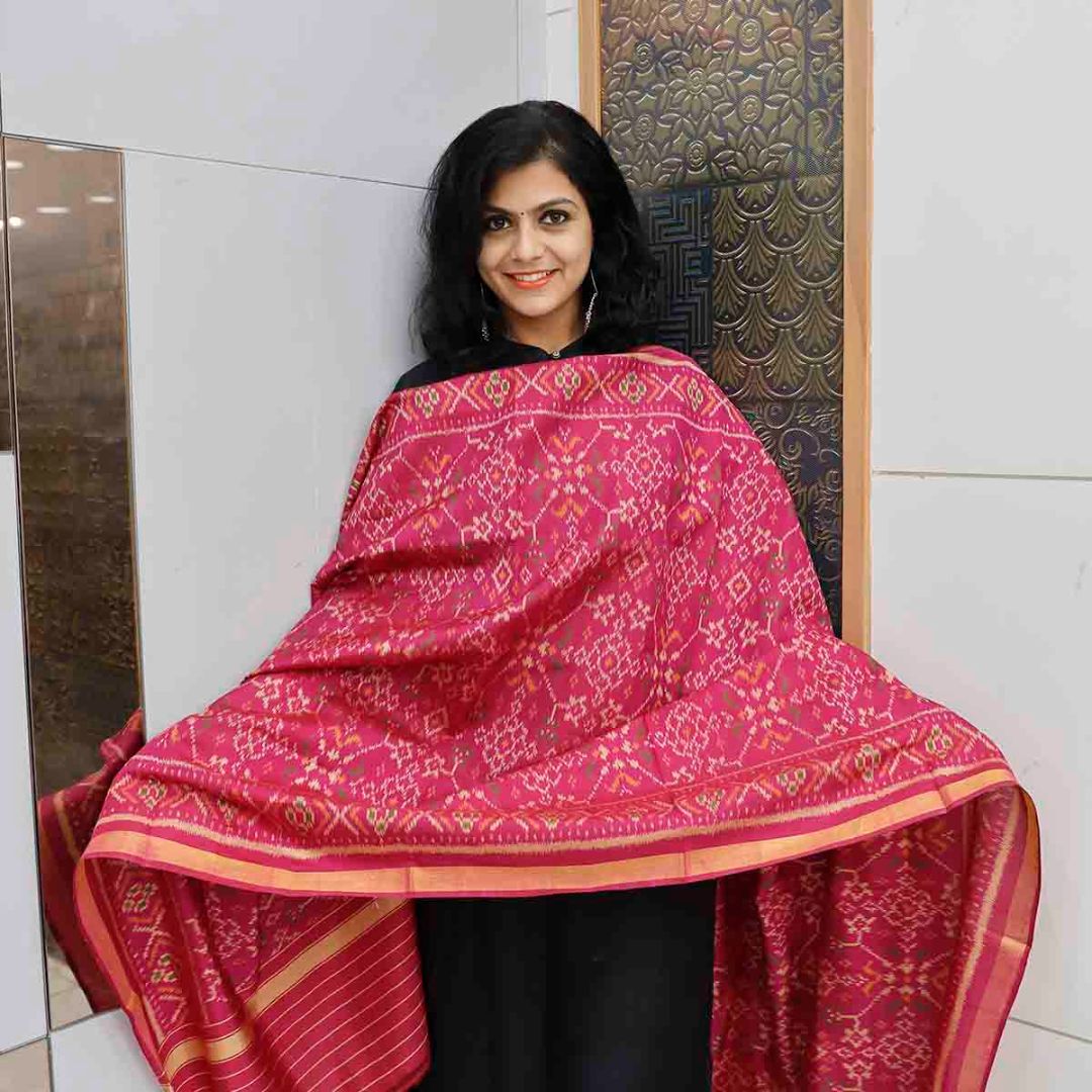 Pure Silk Handloom Double Ikkat Patan Patola Duppatta Pink