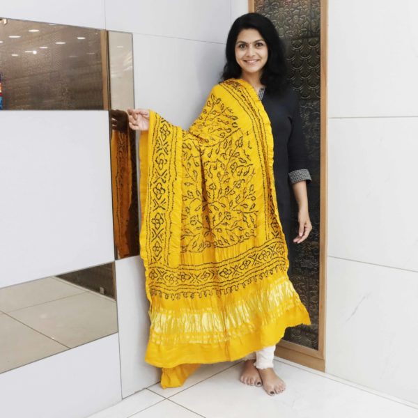 Dupatta Gajji Silk Amba Dal Pattern-Yellow