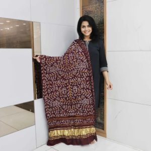 Dupatta Gajji Silk Amba Dal Pattern-Reddish Maroon